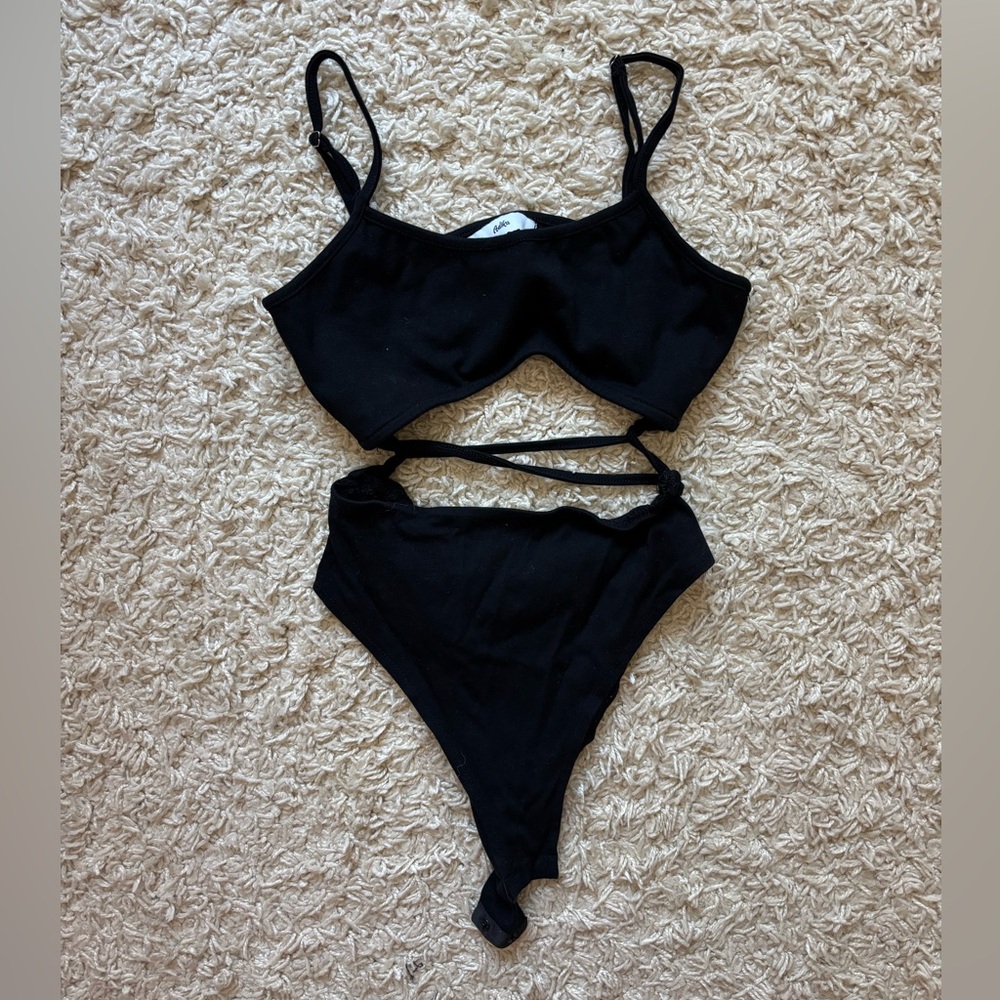 Black Strappy Bodysuit with Cutout in Middle